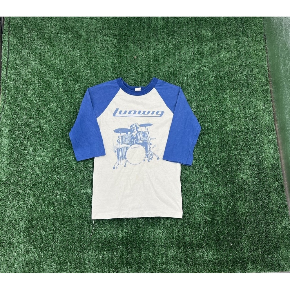 Vintage 60s 70s Ludwig MCM Texas Country LED Zeppelin Raglan Shirt Mens Small